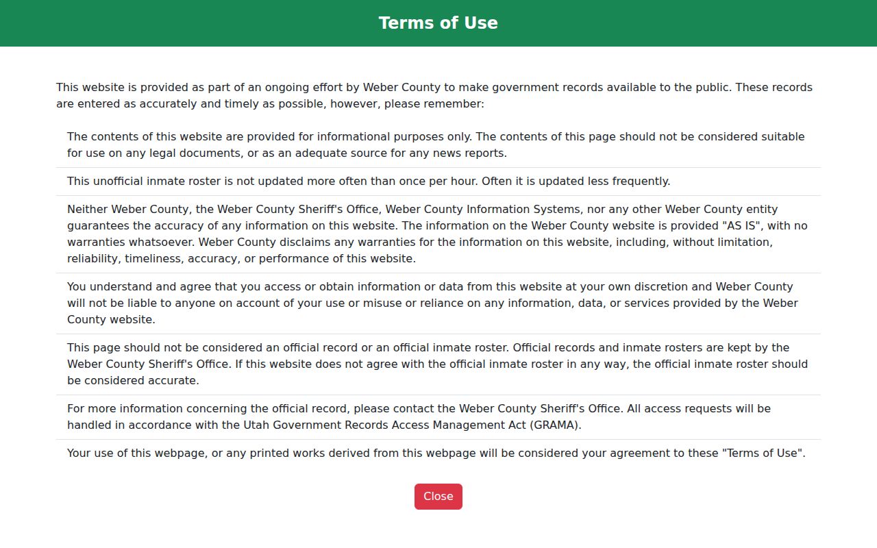 Morgan County recent booking feed limits use the Weber County roster terms