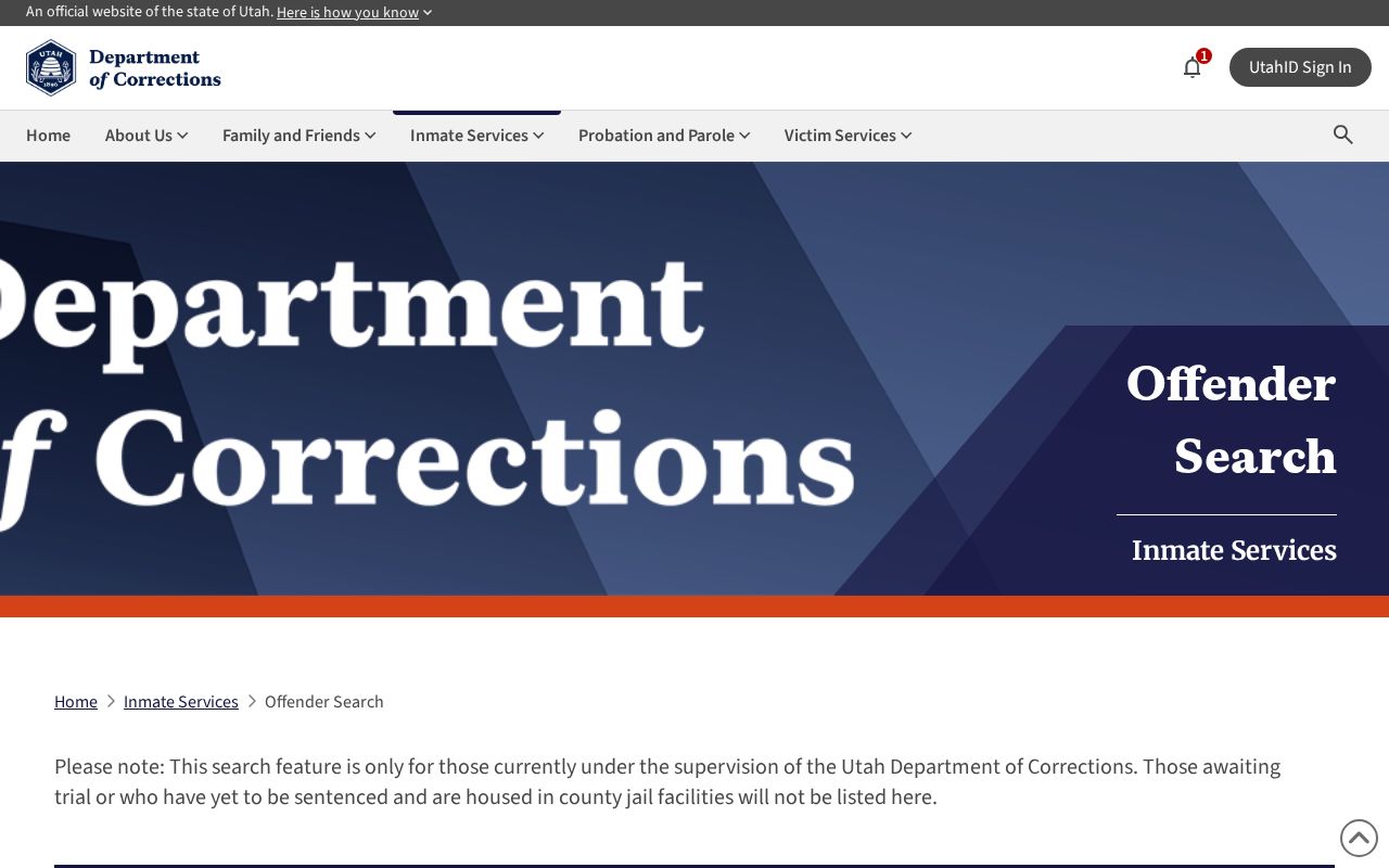 Utah Department of Corrections offender search for later Morgan County custody records